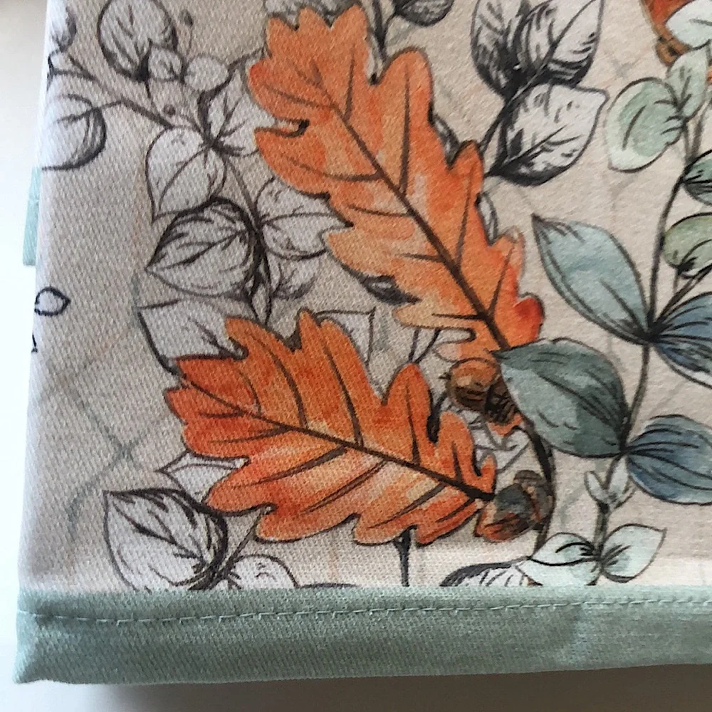 French Country Cotton Table Dinner Napkins Botanical SET (4) cream teal NEW